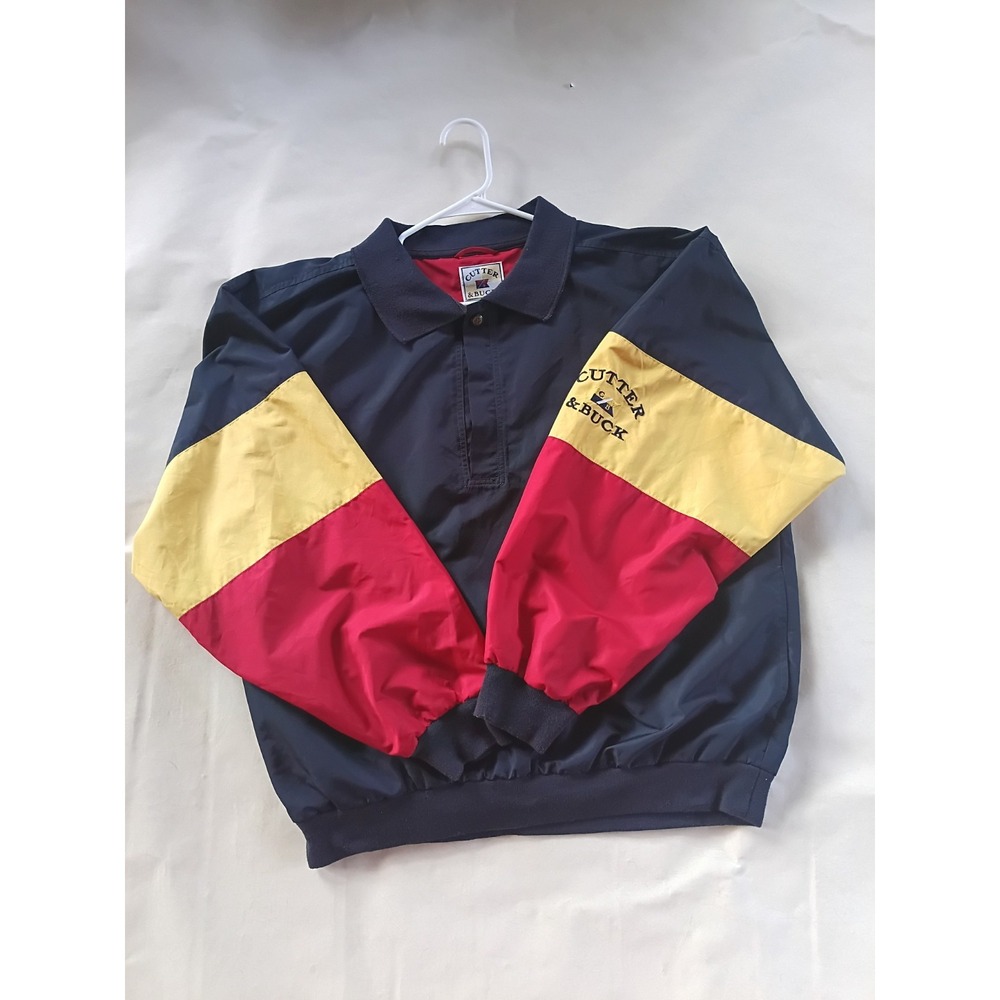Cutter & Buck Mens Windbreaker Jacket Navy Red Gold Colorblock Golf Size L